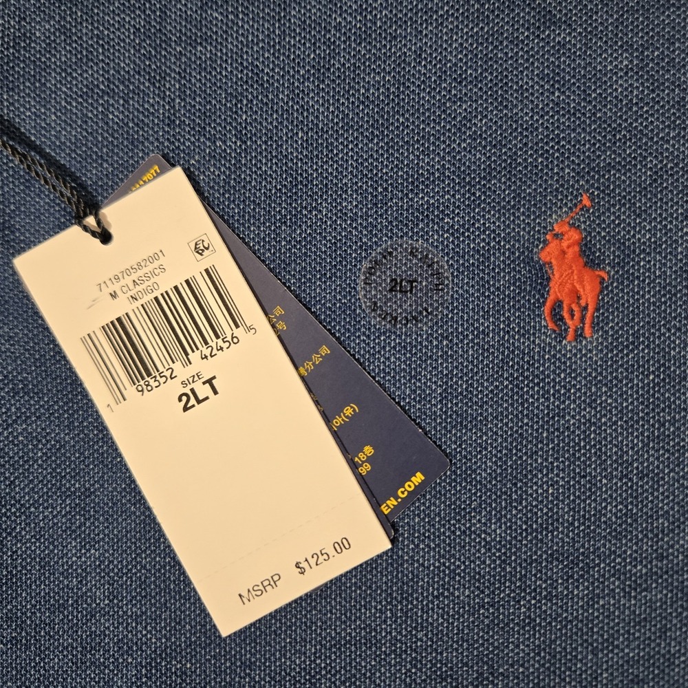 Polo Ralph Lauren Mens 2XLT Indigo Mesh polo Shirt 2XL Big Tall Blue Red Pony - Picture 2 of 7